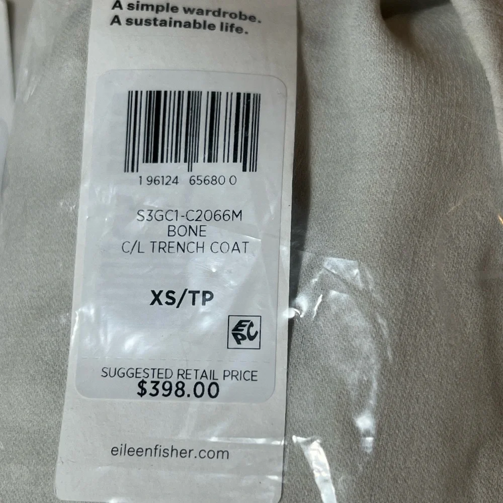 Eileen Fisher Bone Silk Georgette Crepe Trench Coat BNWTS $398.00 NEW BNWTS - Picture 9 of 15